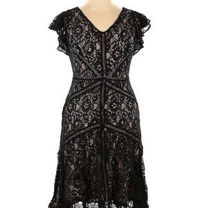 Taylor Black Lace Flutter-Sleeve Lace Dress - Size 14